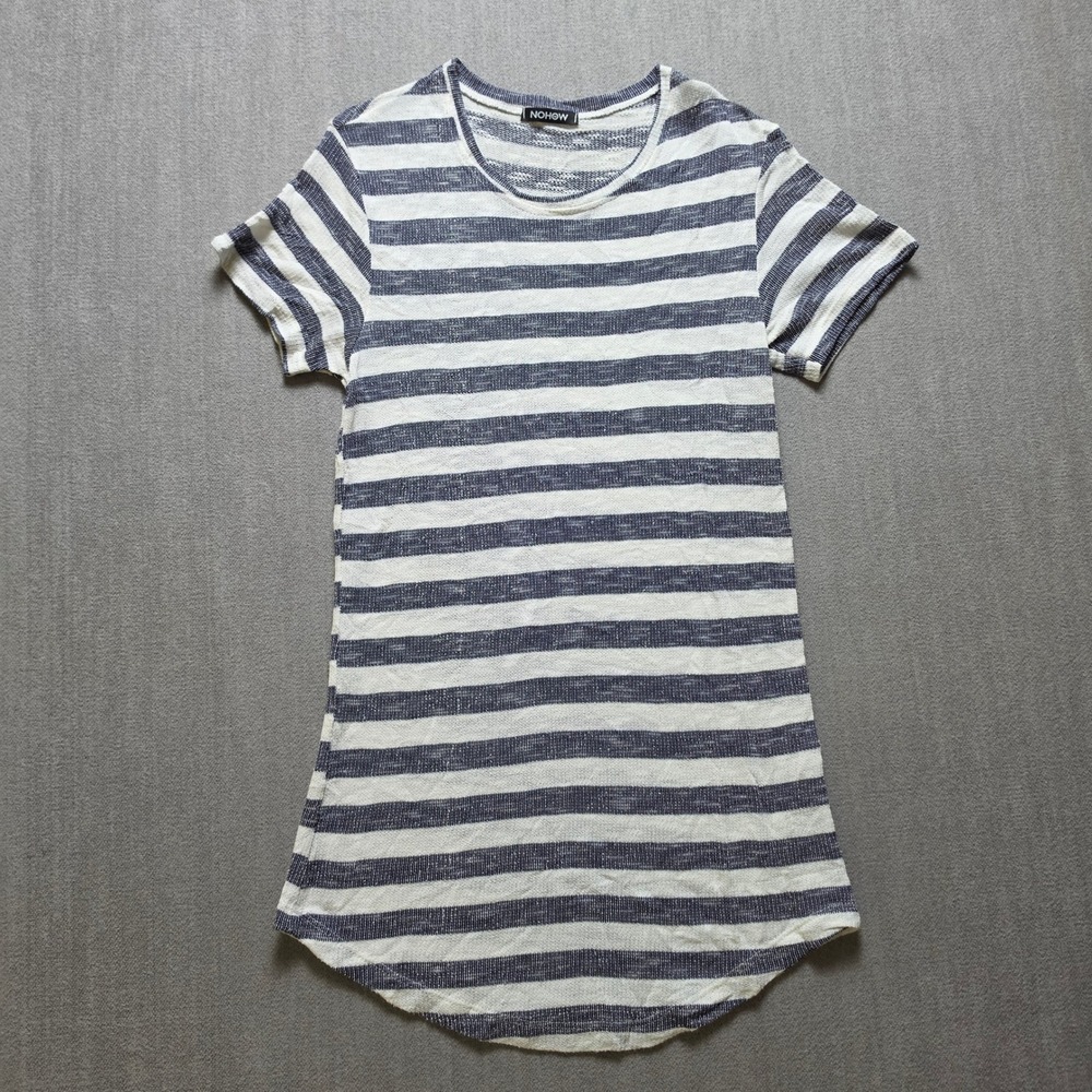NOHOW Dress Women S White Navy Blue Striped Slub Knit Longline Made in Italy